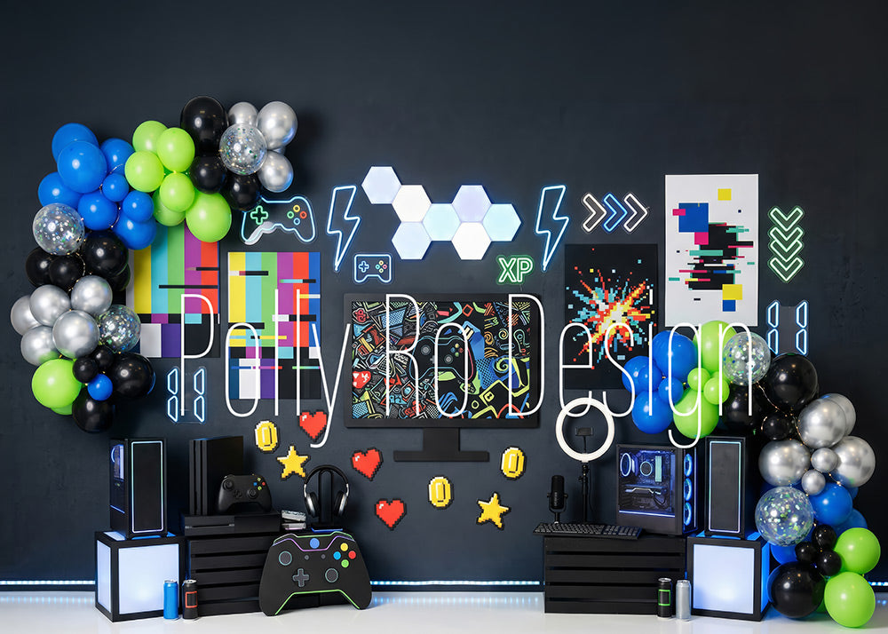 Avezano Neon Game Room Photography Backdrop Designed By Polly Ro Design