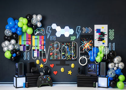 Avezano Neon Game Room Photography Backdrop Designed By Polly Ro Design