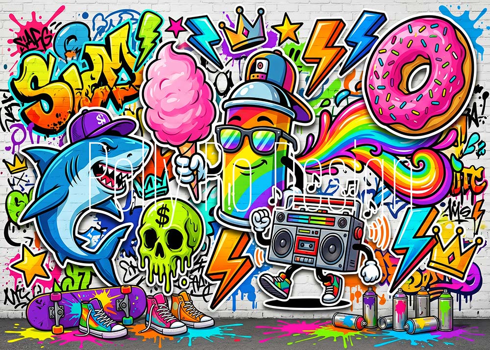 Avezano Colorful Graffiti Brick Photography Backdrop Designed By Polly Ro Design