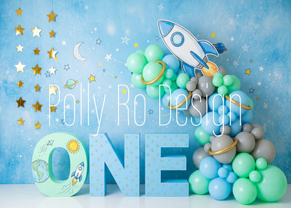 Avezano Space Rocket One Birthday Photography Backdrop Designed By Polly Ro Design