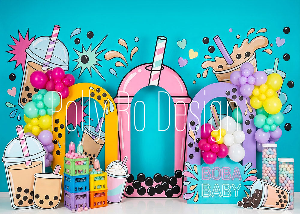 Avezano Boba Bubble Tea Party Photography Backdrop Designed By Polly Ro Design
