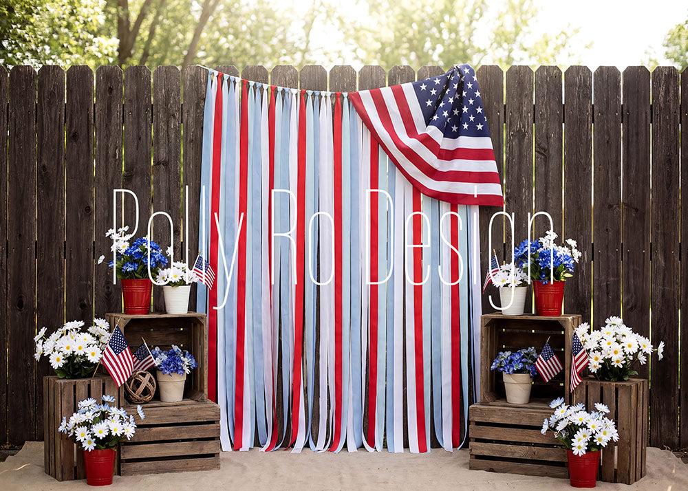 Avezano Patriotic Flag Wooden Fence Photography Backdrop Designed By Polly Ro Design