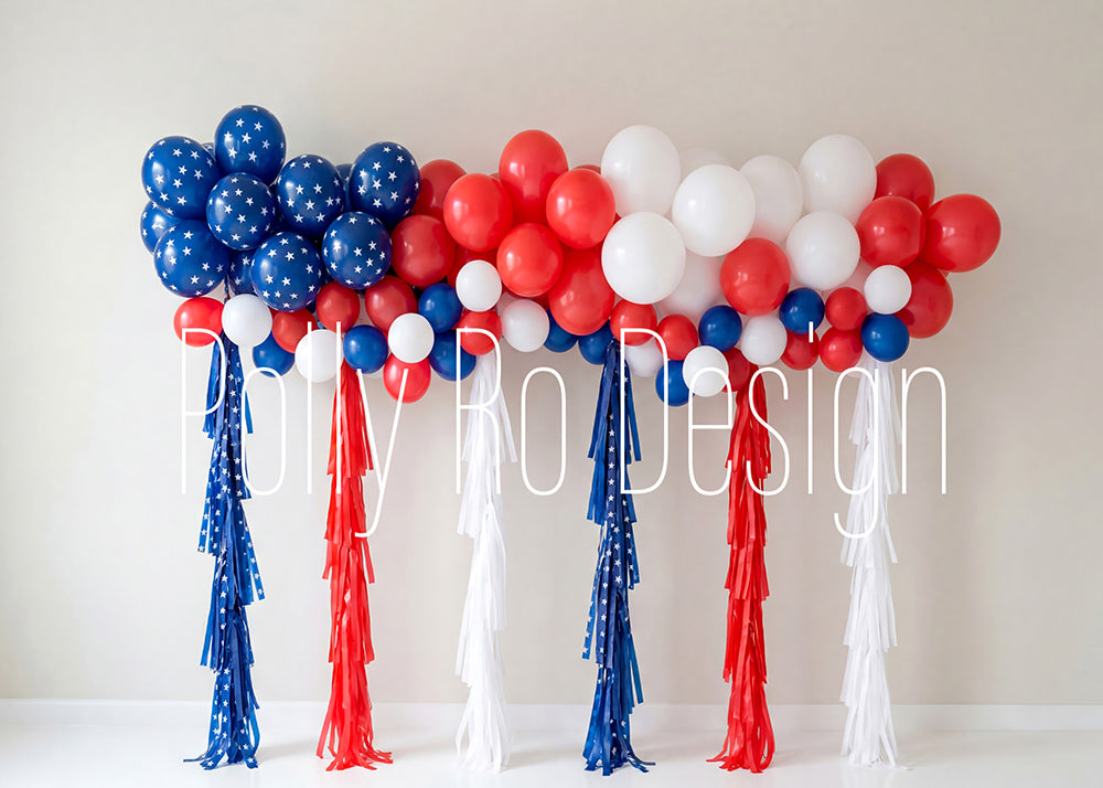 Avezano Red White Blue Tassel Balloon Photography Backdrop Designed By Polly Ro Design