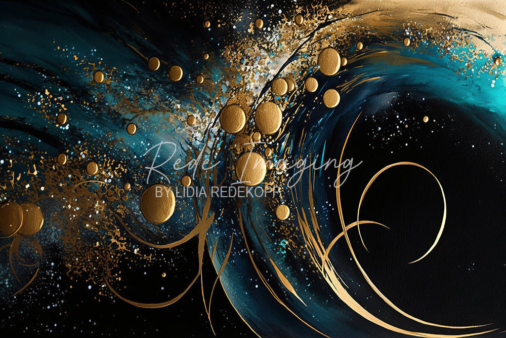 Avezano Teal Gold Fluid Abstract Photography Backdrop Designed By Lidia Redekopp