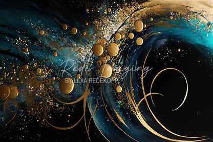 Avezano Teal Gold Fluid Abstract Photography Backdrop Designed By Lidia Redekopp