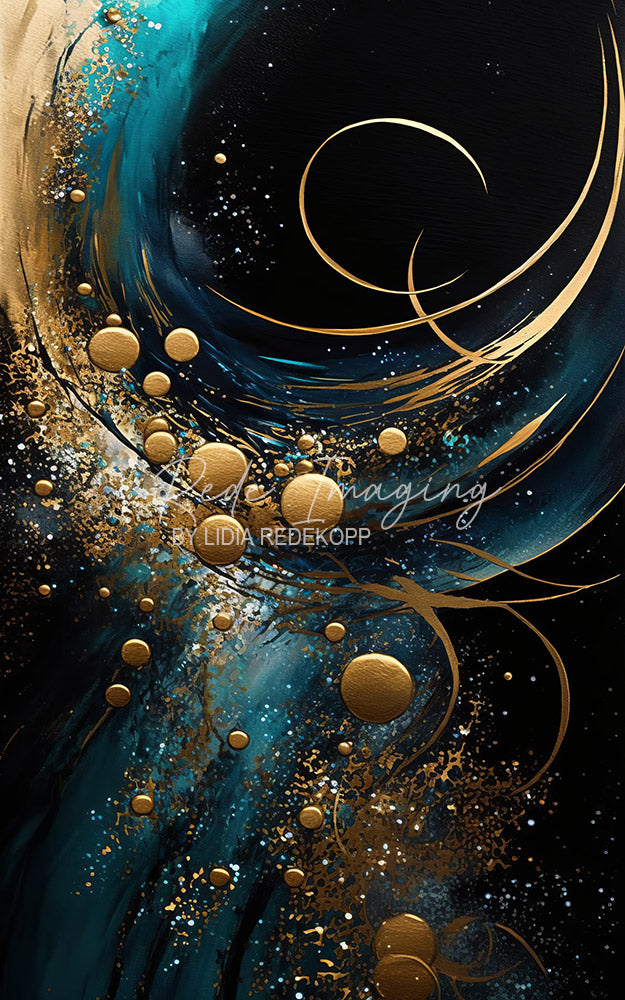 Avezano Teal Gold Fluid Abstract Photography Backdrop Designed By Lidia Redekopp