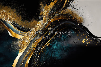 Avezano Dark Teal Gold Swirl Paint Photography Backdrop Designed By Lidia Redekopp