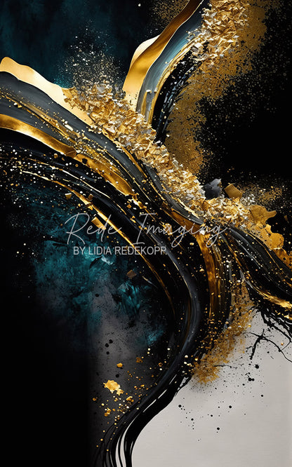 Avezano Dark Teal Gold Swirl Paint Photography Backdrop Designed By Lidia Redekopp