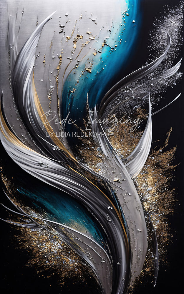Avezano Teal Silver Gold Wave Art Photography Backdrop Designed By Lidia Redekopp