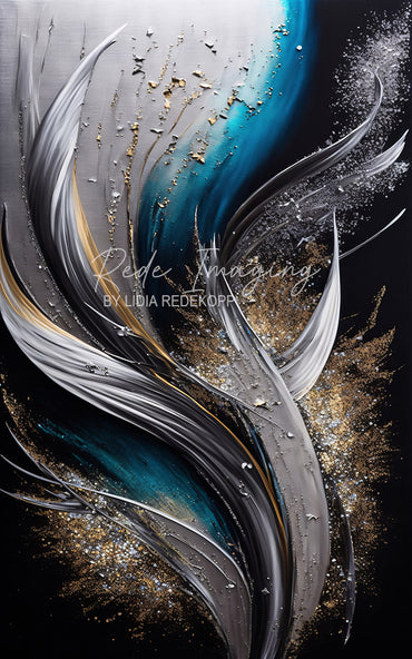 Avezano Teal Silver Gold Wave Art Photography Backdrop Designed By Lidia Redekopp