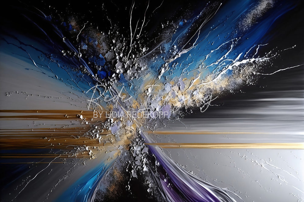 Avezano Blue Gold Splatter Fluid Art Photography Backdrop Designed By Lidia Redekopp