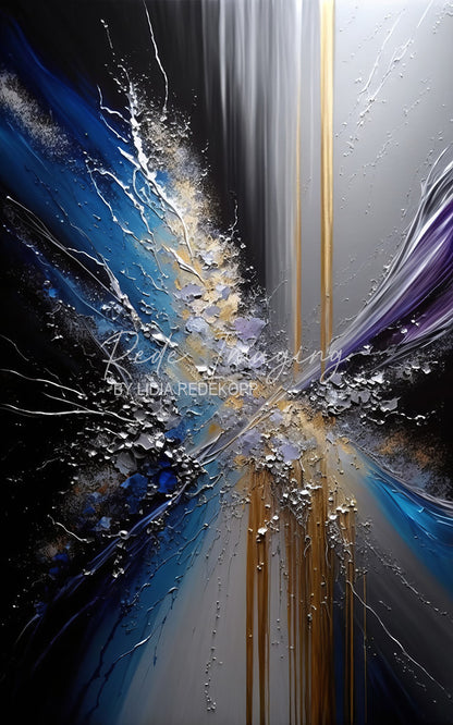 Avezano Blue Gold Splatter Fluid Art Photography Backdrop Designed By Lidia Redekopp