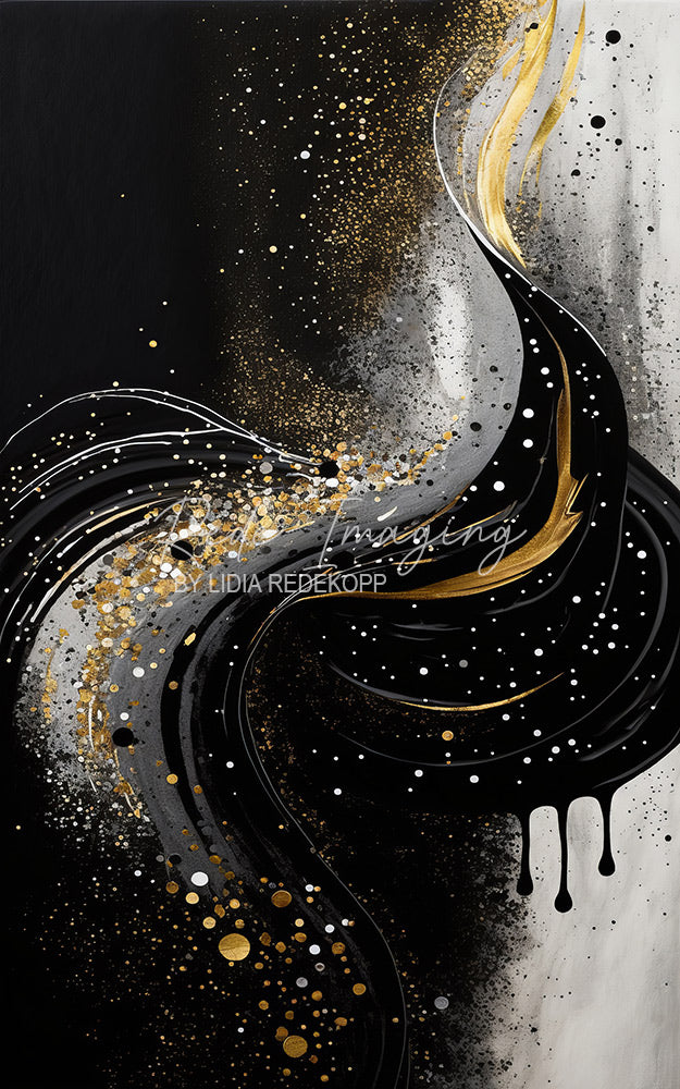 Avezano Black Silver Gold Flow Painting Photography Backdrop Designed By Lidia Redekopp
