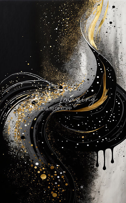 Avezano Black Silver Gold Flow Painting Photography Backdrop Designed By Lidia Redekopp