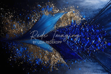 Avezano Royal Blue Gold Glitter Fluid Photography Backdrop Designed By Lidia Redekopp