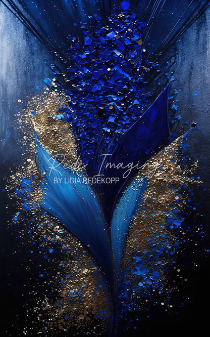 Avezano Royal Blue Gold Glitter Fluid Photography Backdrop Designed By Lidia Redekopp