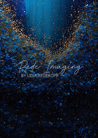 Avezano Blue Gold Glitter Drip Fluid Photography Backdrop Designed By Lidia Redekopp