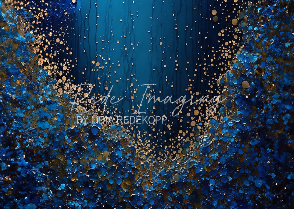 Avezano Blue Gold Glitter Drip Fluid Photography Backdrop Designed By Lidia Redekopp