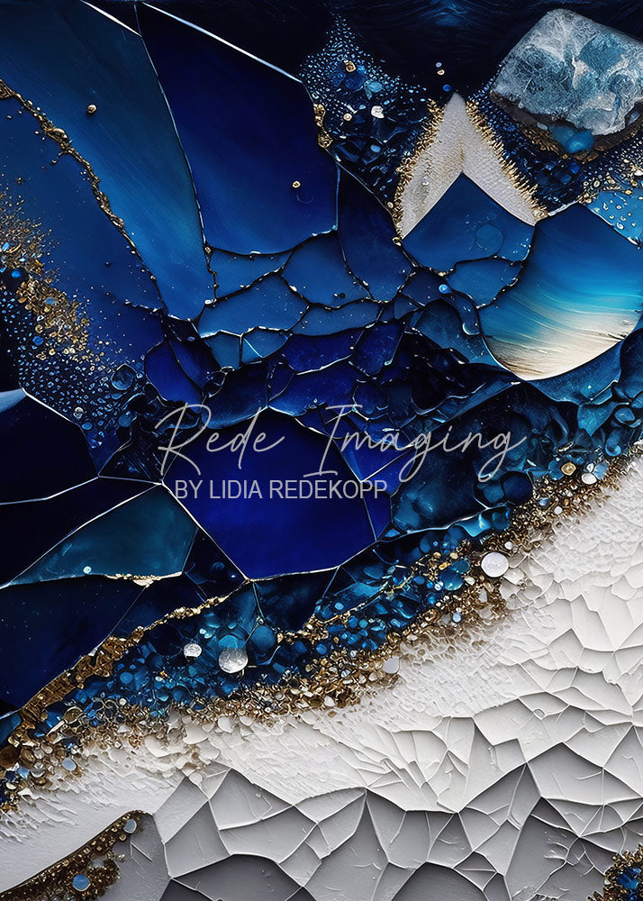 Avezano Blue White Cracked Crystal Gold Photography Backdrop Designed By Lidia Redekopp