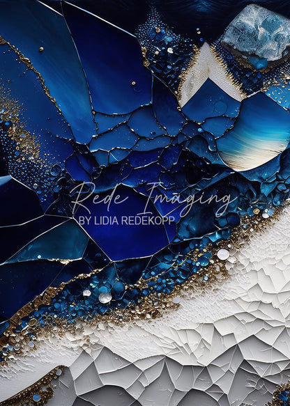 Avezano Blue White Cracked Crystal Gold Photography Backdrop Designed By Lidia Redekopp