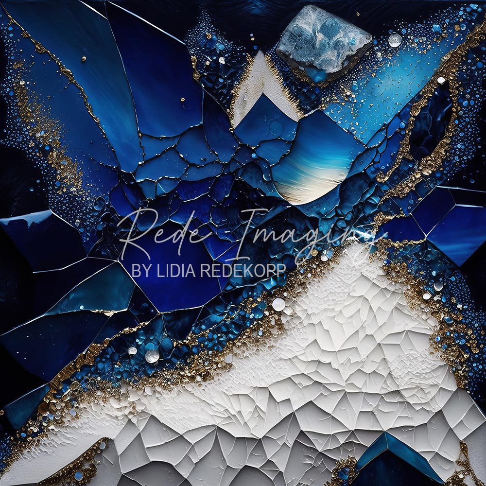 Avezano Blue White Cracked Crystal Gold Photography Backdrop Designed By Lidia Redekopp