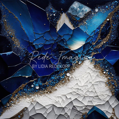Avezano Blue White Cracked Crystal Gold Photography Backdrop Designed By Lidia Redekopp