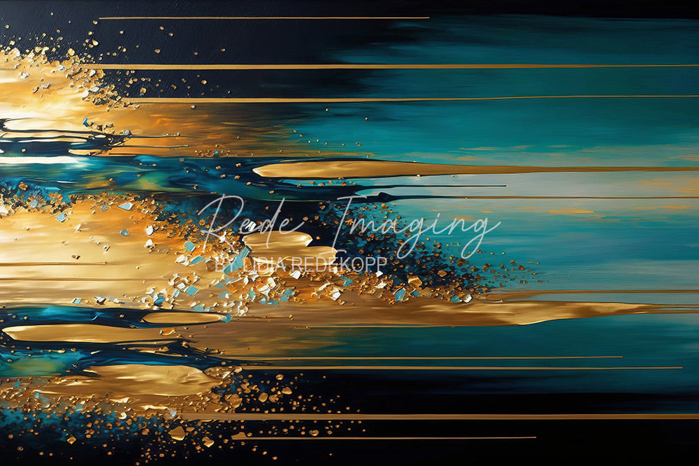 Avezano Teal Gold Horizontal Line Abstract Photography Backdrop Designed By Lidia Redekopp
