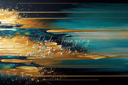 Avezano Teal Gold Horizontal Line Abstract Photography Backdrop Designed By Lidia Redekopp
