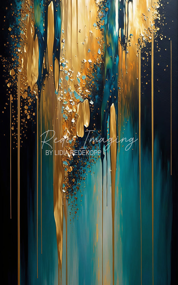 Avezano Teal Gold Horizontal Line Abstract Photography Backdrop Designed By Lidia Redekopp