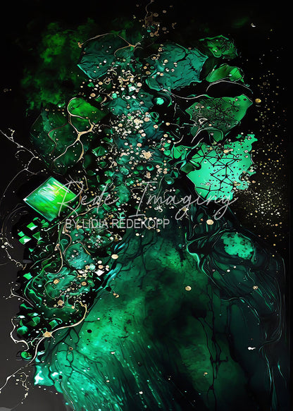 Avezano Emerald Gold Crystal Ink Flow Photography Backdrop Designed By Lidia Redekopp