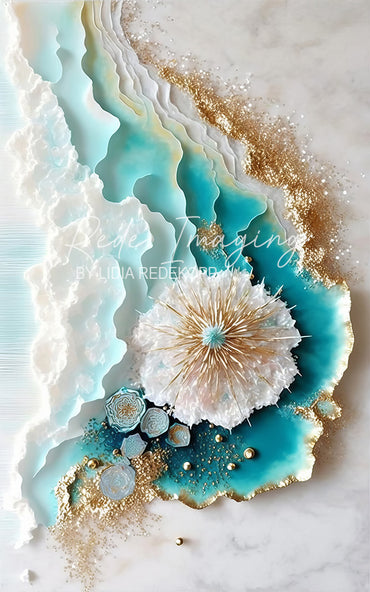 Avezano Teal White 3D Ocean Floral Resin Photography Backdrop Designed By Lidia Redekopp