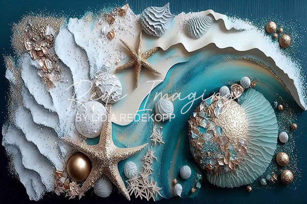 Avezano Coastal Starfish Shell Gold Fluid Photography Backdrop Designed By Lidia Redekopp