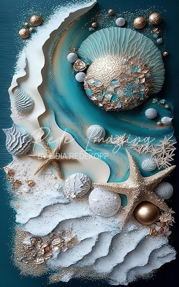 Avezano Coastal Starfish Shell Gold Fluid Photography Backdrop Designed By Lidia Redekopp