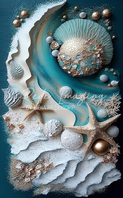 Avezano Coastal Starfish Shell Gold Fluid Photography Backdrop Designed By Lidia Redekopp