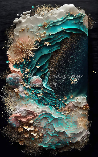 Avezano Teal Planet Gold Wave Abstract Photography Backdrop Designed By Lidia Redekopp