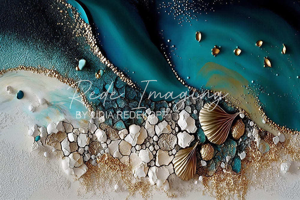 Avezano Teal Cracked Shell Resin Beach Photography Backdrop Designed By Lidia Redekopp