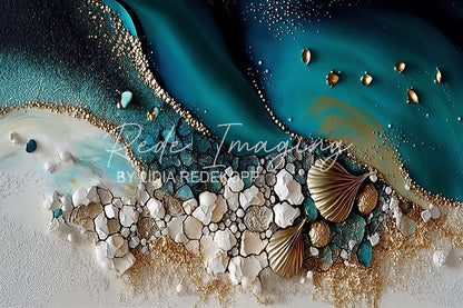 Avezano Teal Cracked Shell Resin Beach Photography Backdrop Designed By Lidia Redekopp
