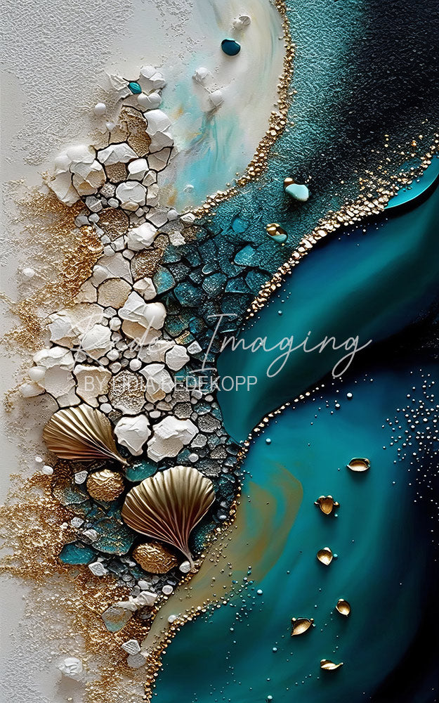 Avezano Teal Cracked Shell Resin Beach Photography Backdrop Designed By Lidia Redekopp