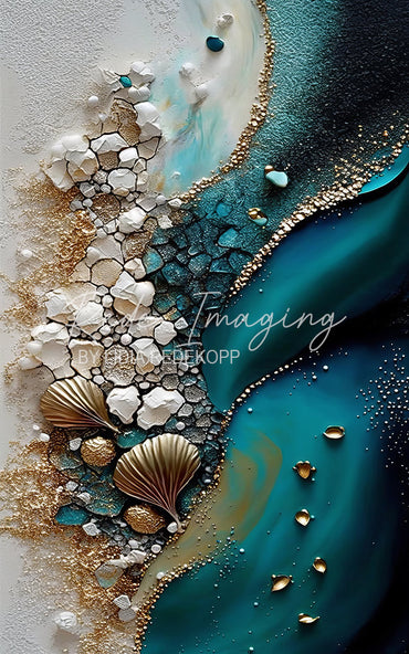 Avezano Teal Cracked Shell Resin Beach Photography Backdrop Designed By Lidia Redekopp