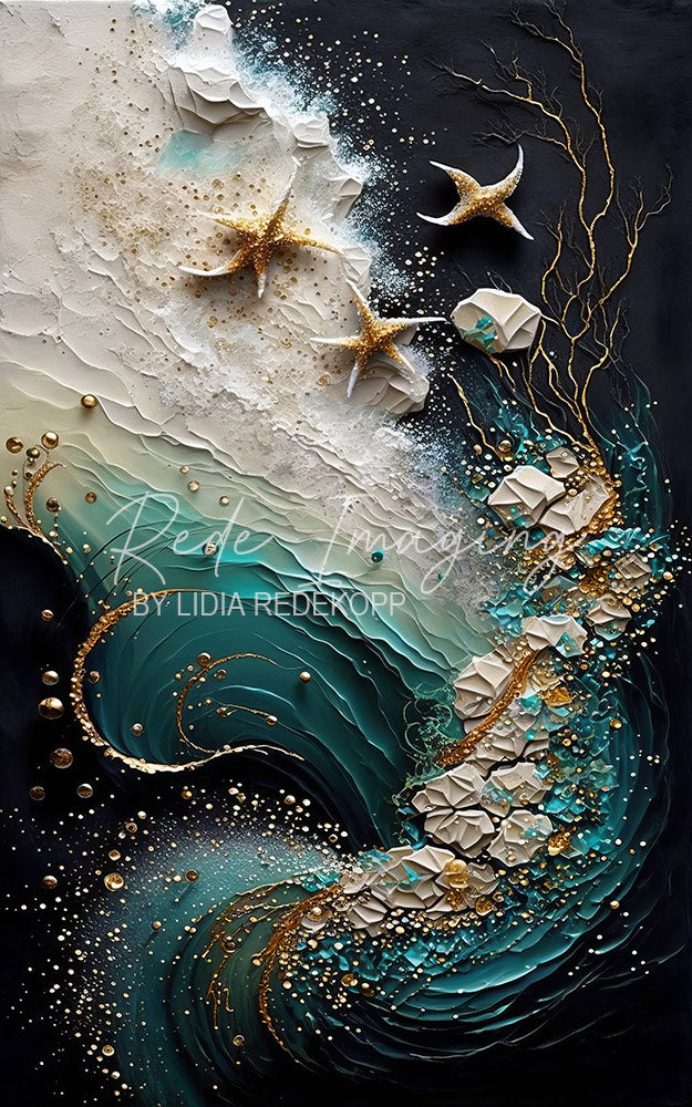 Avezano Dark Teal Starfish Ocean Wave Photography Backdrop Designed By Lidia Redekopp