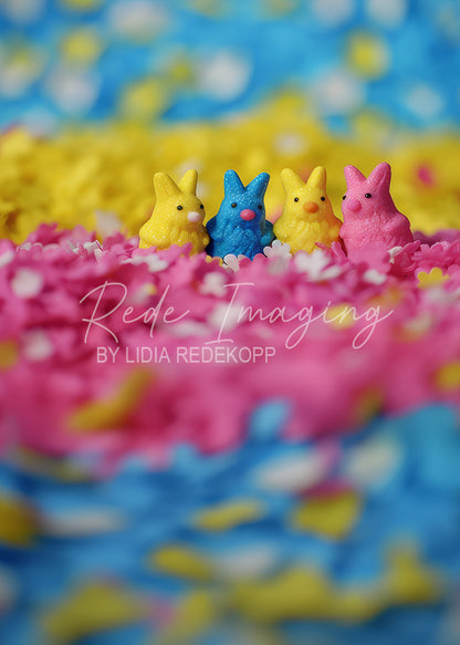 Avezano Colorful Peep Bunny Floral Easter Photography Backdrop Designed By Lidia Redekopp