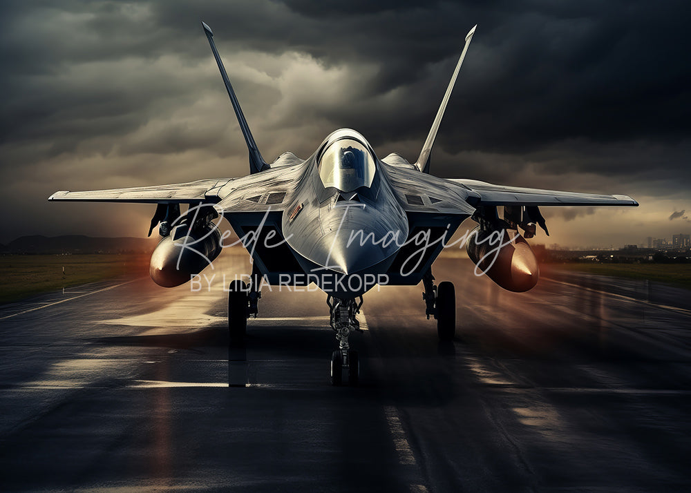 Avezano Dark Cloud Fighter Jet Tarmac Photography Backdrop Designed By Lidia Redekopp