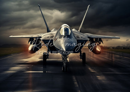 Avezano Dark Cloud Fighter Jet Tarmac Photography Backdrop Designed By Lidia Redekopp