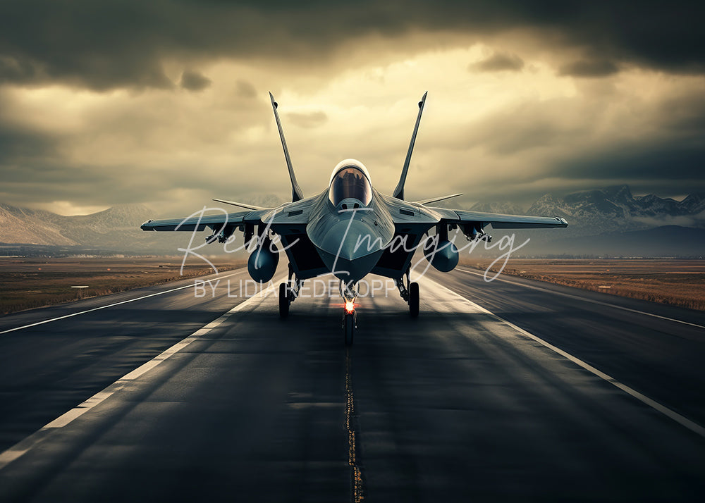 Avezano Overcast Mountain Jet Plane Airstrip Photography Backdrop Designed By Lidia Redekopp