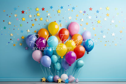 Avezano Rainbow Star Balloon Blue Wall Photography Backdrop Designed By Lidia Redekopp