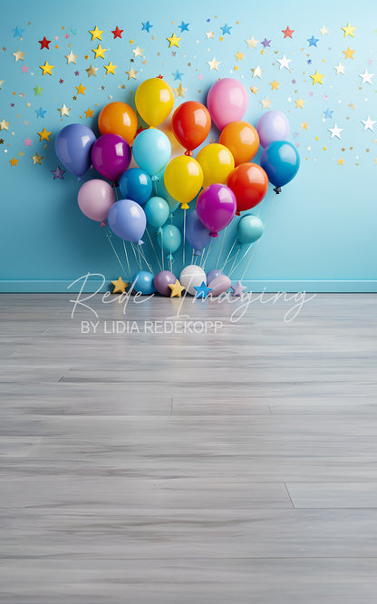 Avezano Rainbow Star Balloon Blue Wall Photography Backdrop Designed By Lidia Redekopp