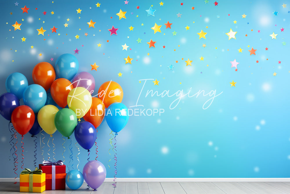 Avezano Gift Box Color Star Balloon Birthday Photography Backdrop Designed By Lidia Redekopp