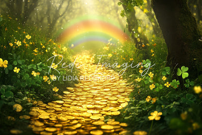 Avezano Clover Gold Coin Forest Rainbow Photography Backdrop Designed By Lidia Redekopp