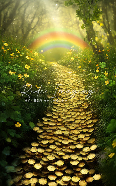 Avezano Clover Gold Coin Forest Rainbow Photography Backdrop Designed By Lidia Redekopp
