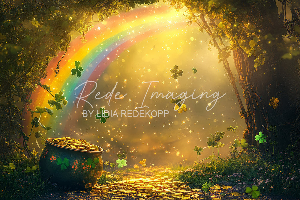 Avezano Leprechaun Pot Gold Rainbow Forest Photography Backdrop Designed By Lidia Redekopp